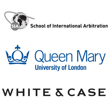 The School of International Arbitration, Queen Mary University of London and White & Case logos stacked on top of each other.