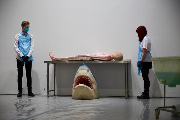 Martin OBrien, Wrapped in Clingfilm, With Shark