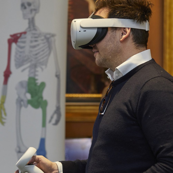 A man wearing a virtual reality headset