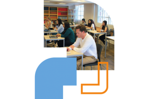 Students sitting at desks in a classroom
