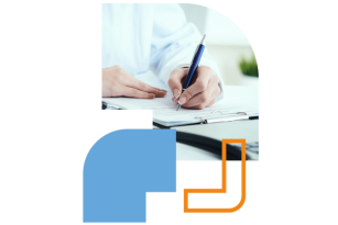 Man writing on a piece of paper with clipboard