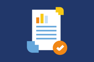 A graphic of a report with charts and words