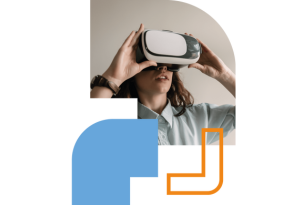 A woman wearing a virtual reality headset