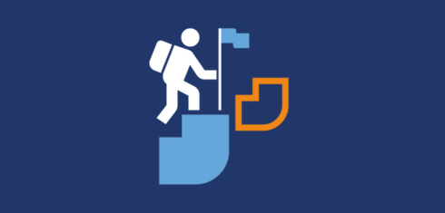 A graphic of a man climbing a shape with a flag