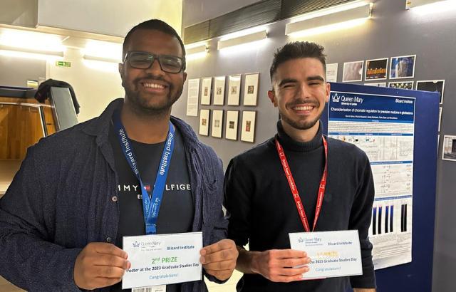 First-prize talk winner, Adrian Rodriguez (right) and second-prize talk winner, Abubkr Ahmed (left)