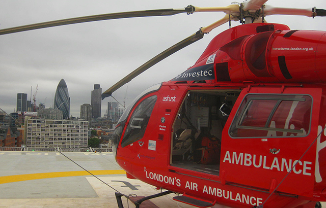 London Air Ambulance helicopter overlooking London