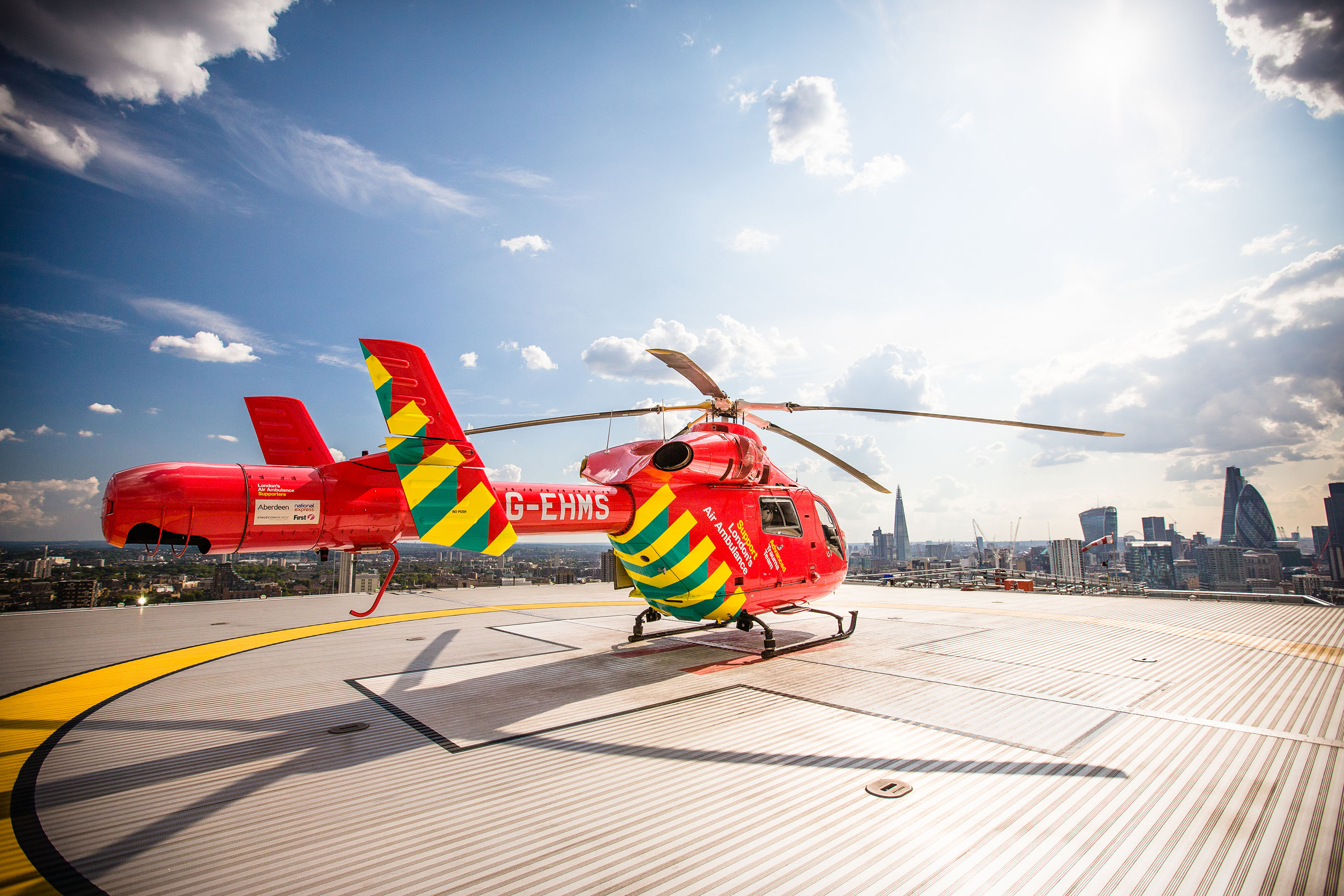 London Air Ambulance on the helipad of The Royal London Hospital