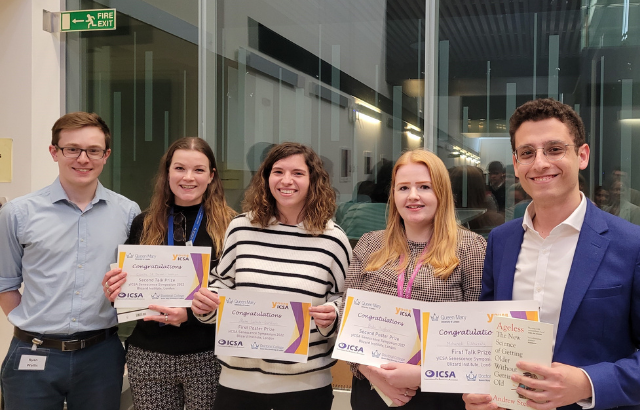 Dr Ryan Wallis with the prize winners: (L-R) Ryan Wallis, Camilla SA Davan-Wetton, Marta Lalinde-GutiƩrrez, Beth Hughes and Mohamed ElGhazaly