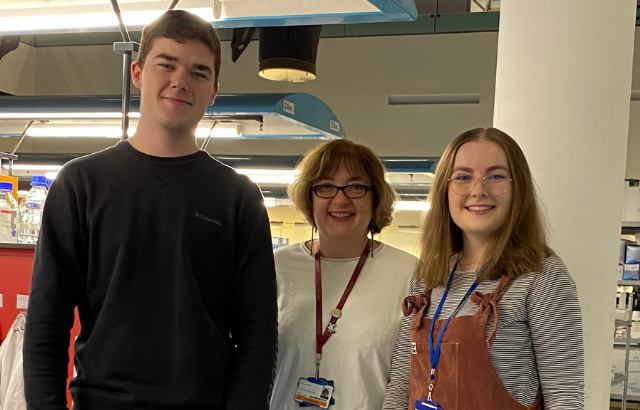 Members of the Brain Tumour Research Centre of Excellence, (L-R): PhD student Thomas Willott, Professor Silvia Marino, PhD student Alexandra Hadaway