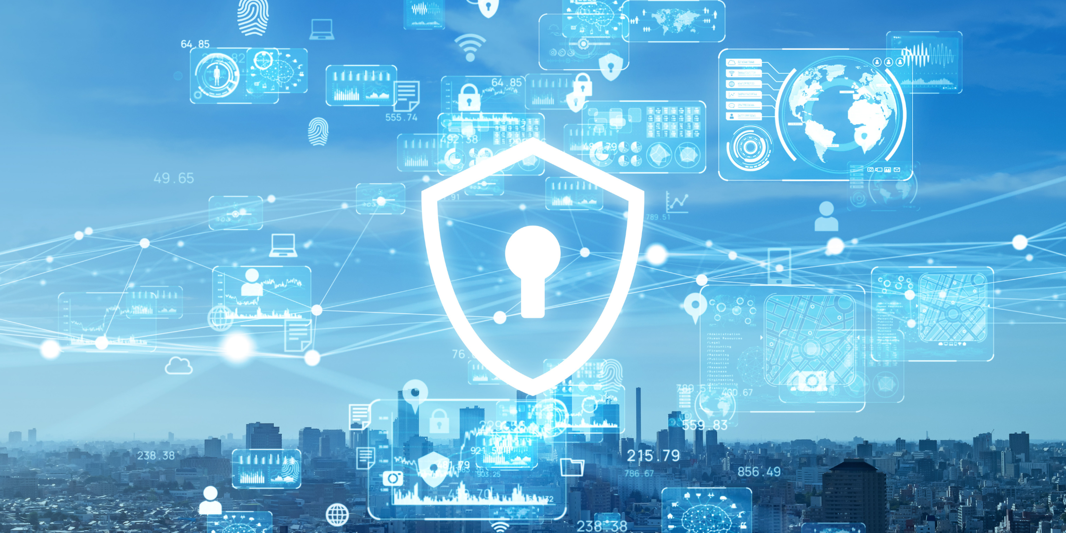 A lock symbol on blue digital background