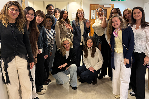 A group photo of the Fashion Law LLM cohort 2025-26. with Professor Johanna Gibson.