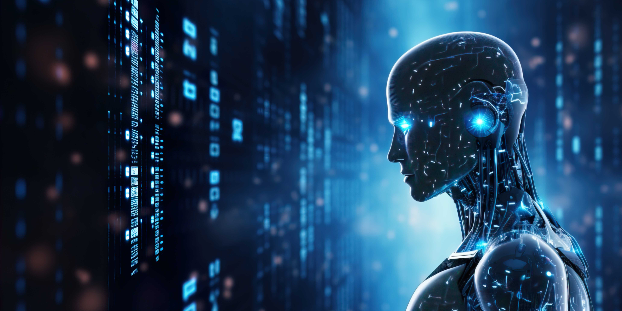 A robotic looking at a screen