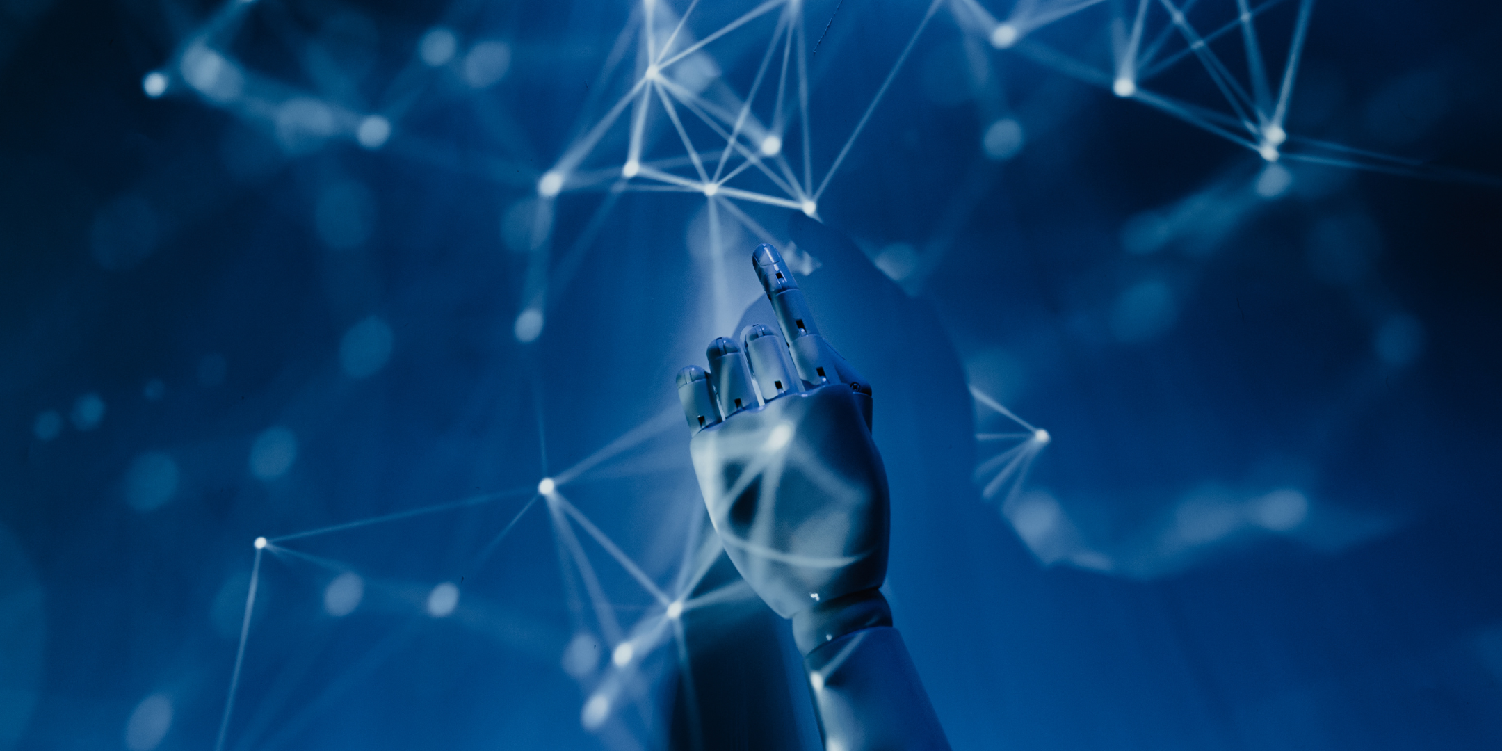 Robot hands reaching to the air surrounded by web