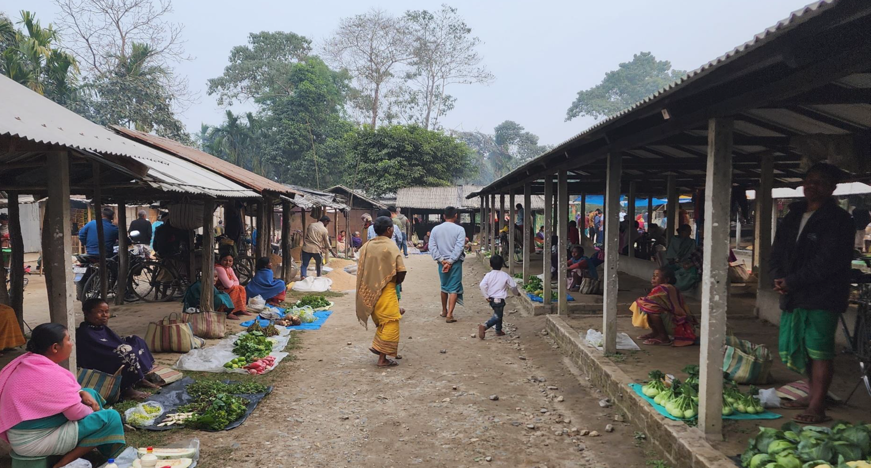 A rural village with locals shopping