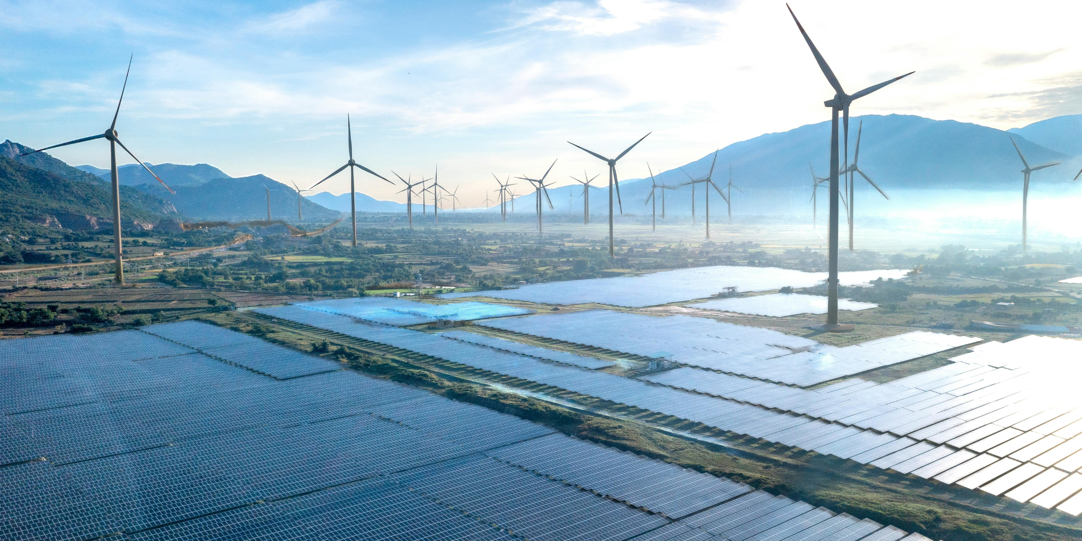 Solar panels and wind mills
