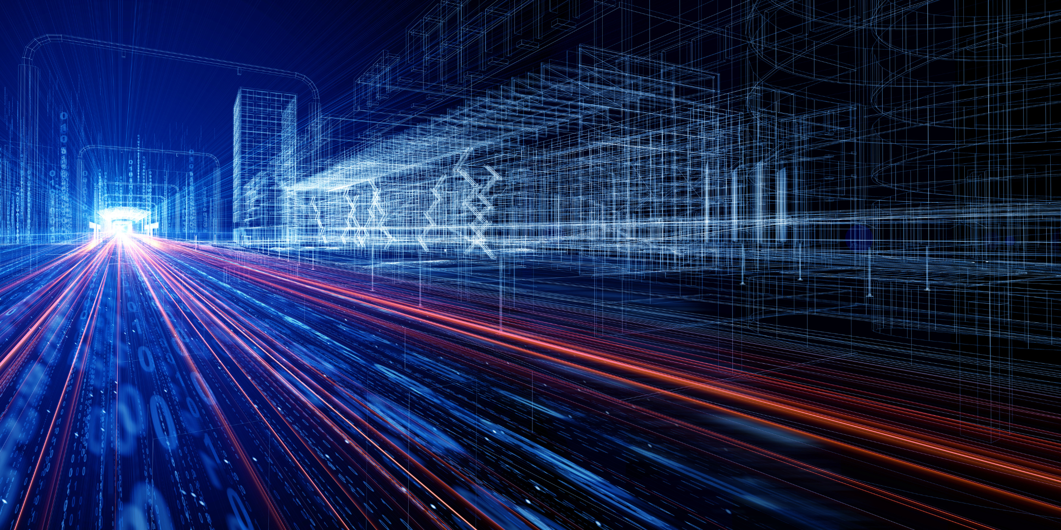 Dotted lines leading away from a light source on dark background