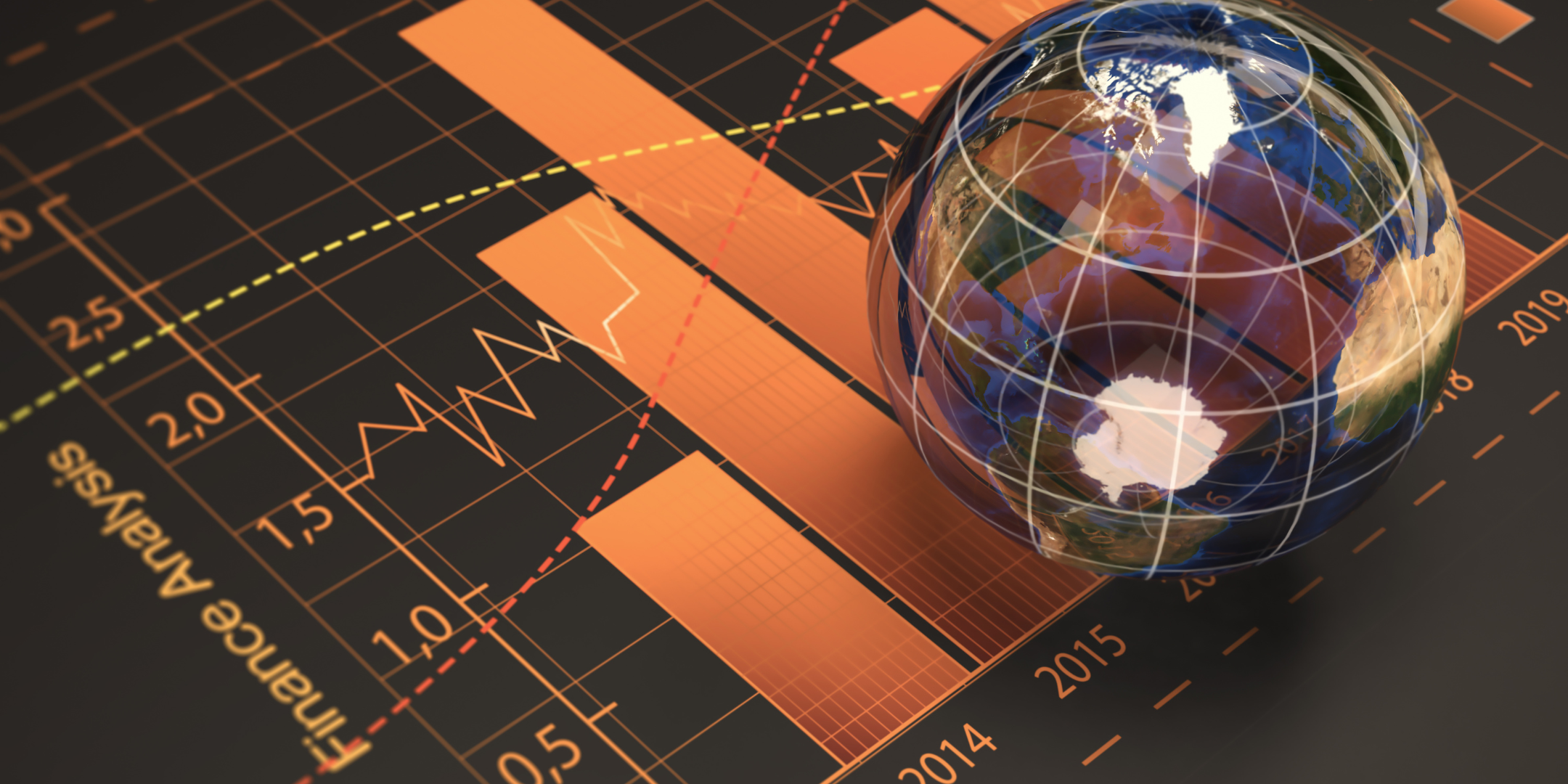 Globe sitting on a financial analysis chart
