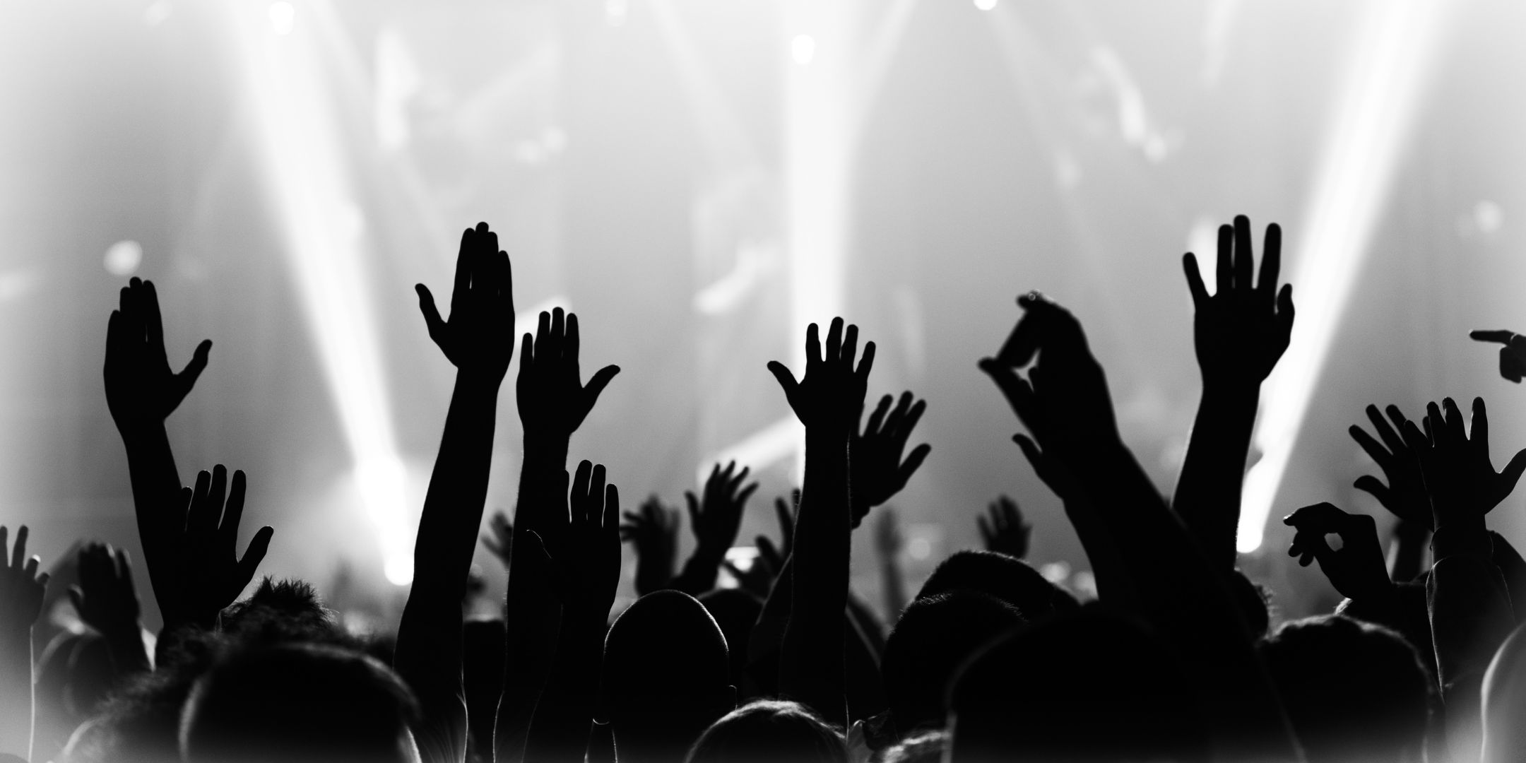 Crowd at a concert with arms raised