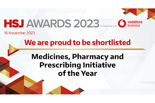 HSJ Awards branded graphic that says we are proud to be shortlisted