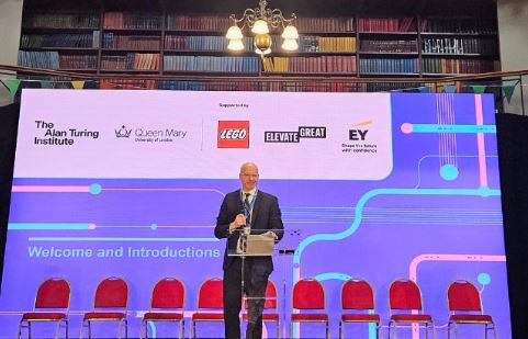 Prof Slabaugh introducing the world's first children's AI Summit on 4th February 2025