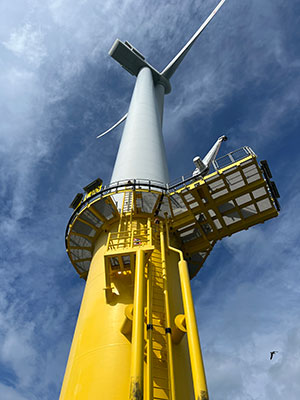 A photo taken at the base of one of the windmills at the offshore windfarm in Brighton.