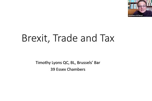 Title of the lecture Brexit, Trade and Tax, with Timothy Lyons, BL, Brussels' Bar, 39 Essex Chambers