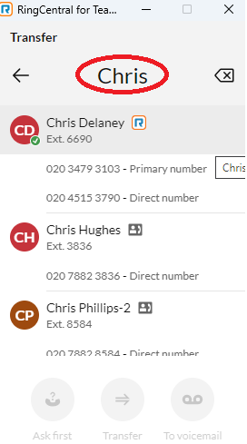 Transferring a call 4
