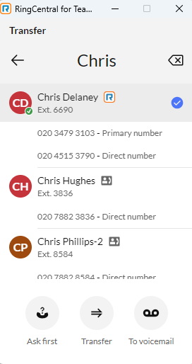 Transferring a call 5