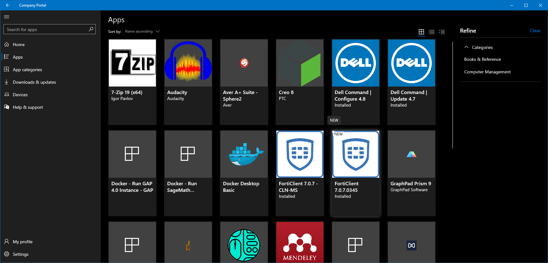 Company Portal is the newer portal for installing software via the Apps tab.