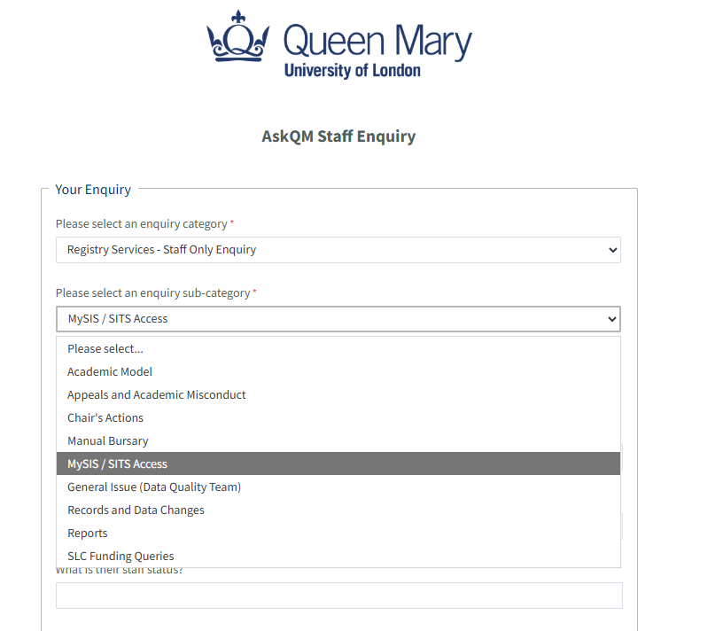Selected MySIS / SITS Access