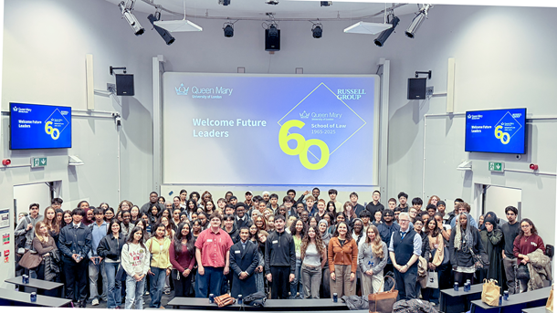 The attendees of the Future Leaders Insights 2026 event taking a photo together at the front of a lecture room.