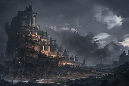 Digital art of a fantasy city scape