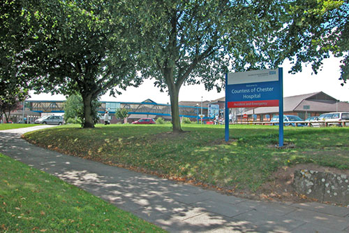 Countess of Chester Hospital pedestrian entrance.