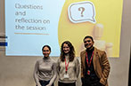 Three Queen Mary Legal Advice Centre students presenting at a SPITE workshop.