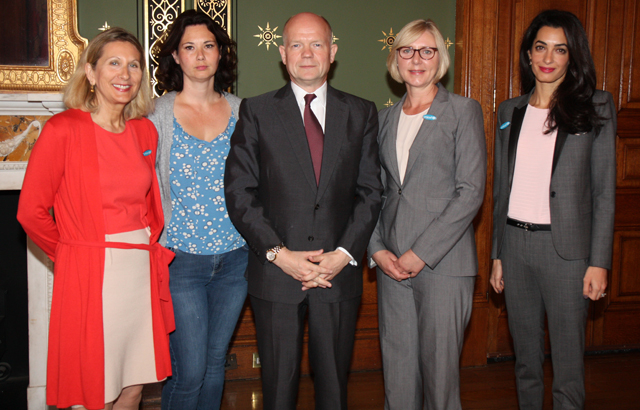 l-r: Professor Geraldine Van Bueren QC, Rowan Davies, William Hague, Anita Tiessen, Amal Alamuddin