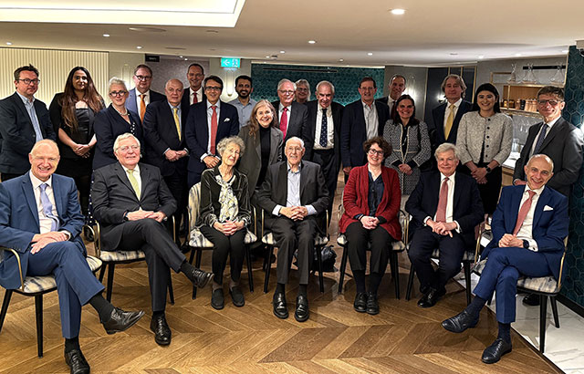 Current and former CCLS staff taking a group photo at the 45th Anniversary dinner.