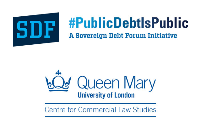 the Sovereign Debt Forum logo, next to the #PublicDebtIsPublic logo. Below these is the Centre for Commercial Law Studies logo.