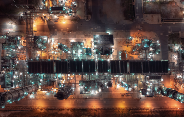 Refinery crude oil and gas plant at night