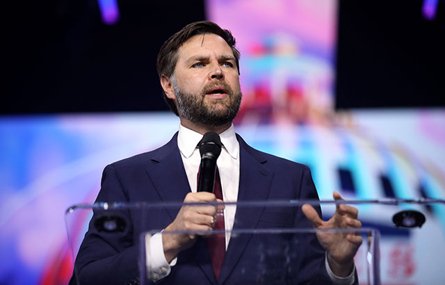 Then U.S. Senator J. D. Vance speaking to attendees at The People's Convention at Huntington Place in Detroit, Michigan in 2024.