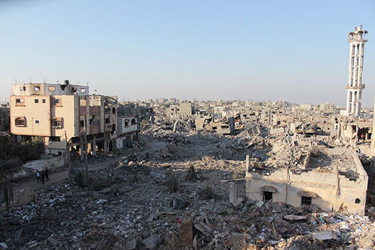 A destroyed neighborhood of Gaza, Palestine.