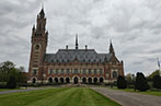 The Peace Palace in The Hague on a cloudy day.