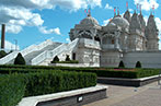 The exterior of the BAPS Shri Swaminarayan Mandir Temple in Neasden, London.