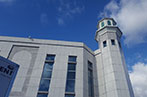 Minaret of the Baitul Futuh Mosque in Morden, London.