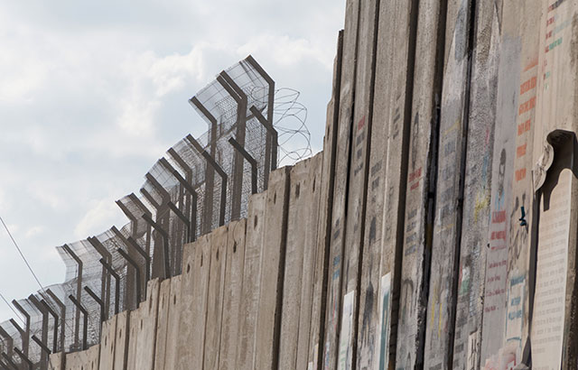view of Israeli West Bank barrier from Bethlehem.