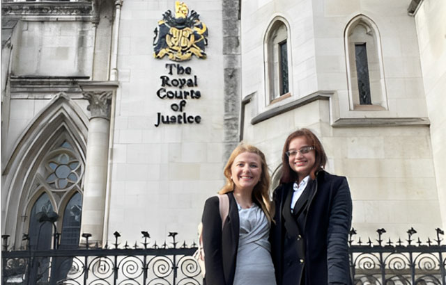 Students in front of the Royal Courts of Justice
