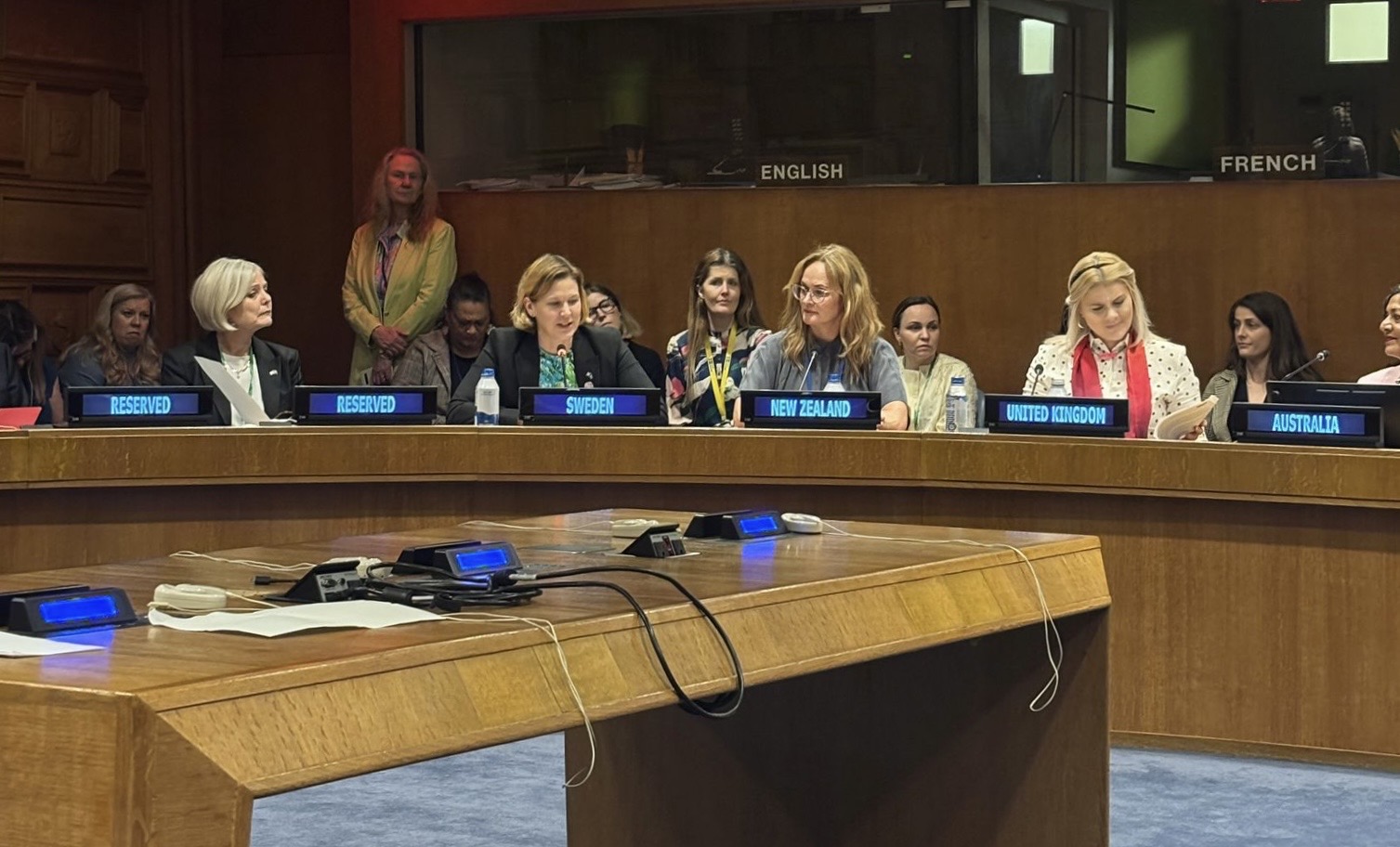A panel of women at a UN conference