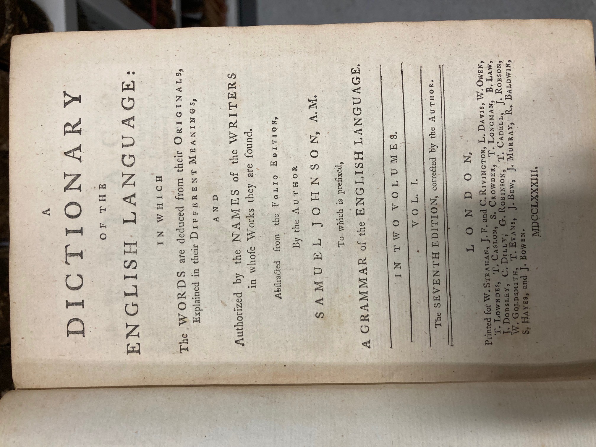 Title page of A Dictionary of the English Language by Samuel Johnson