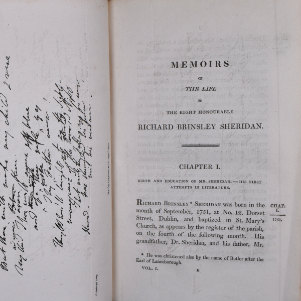 Memoirs of the Life of the Right Honourable Richard Brinsley Sheridan page 1