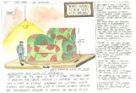 Diagram and notes by Ian Hinchcliffe showing large armchair with sign 