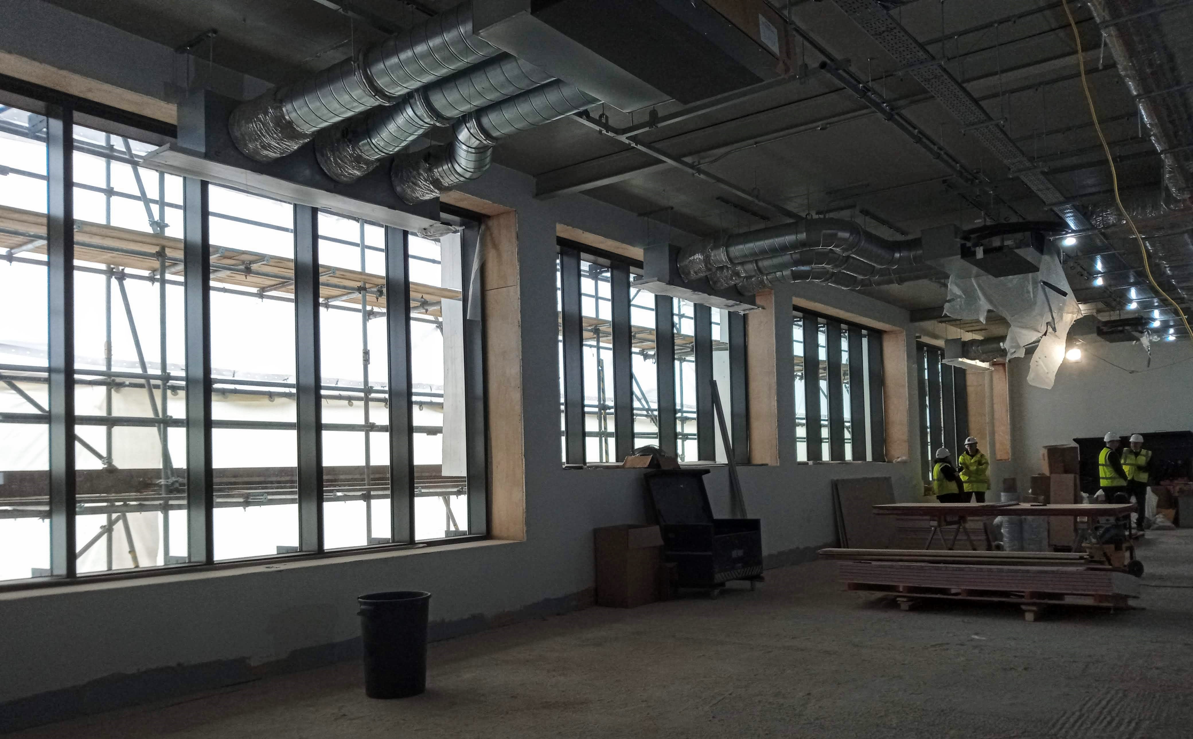 windows bare floors construction work